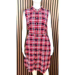 J. Crew Women's 18 Red Dress Cotton Mini Shirt Belted‎ Tartan Plaid Lined Preppy